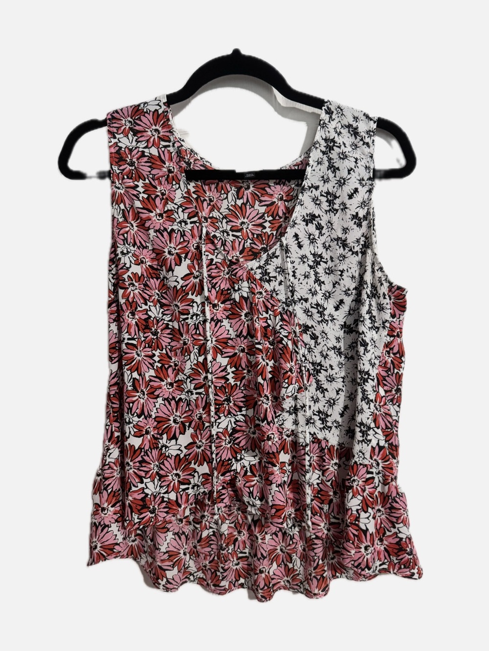 CAbi Pink and White Floral Mixed-Print Tank